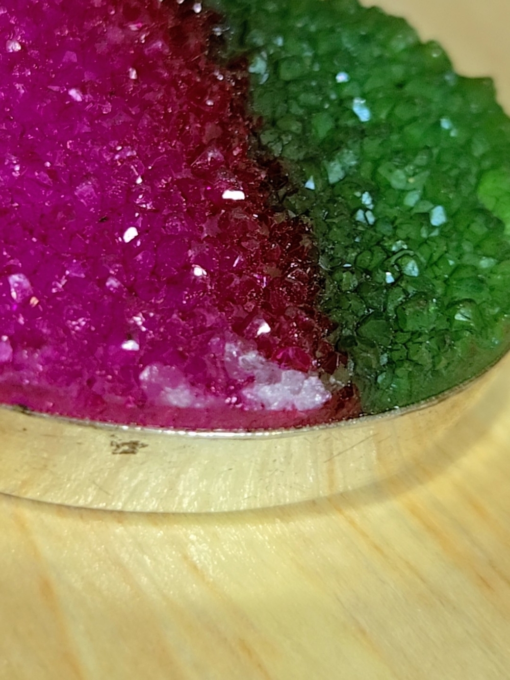 Green and Pink Watermelon Crystal Druzy Oval Pendant In 925 Silver - Picture 10 of 15